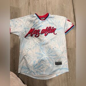 White and Blue Graphic Baseball Jersey Mazatlan
